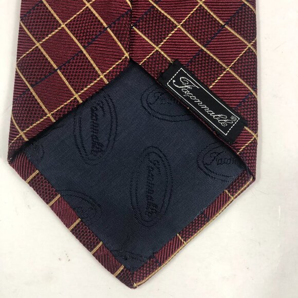 Faconnable Men's Maroon Diamonds 100% Silk Necktie Handmade In France Jacquard - Picture 3 of 5